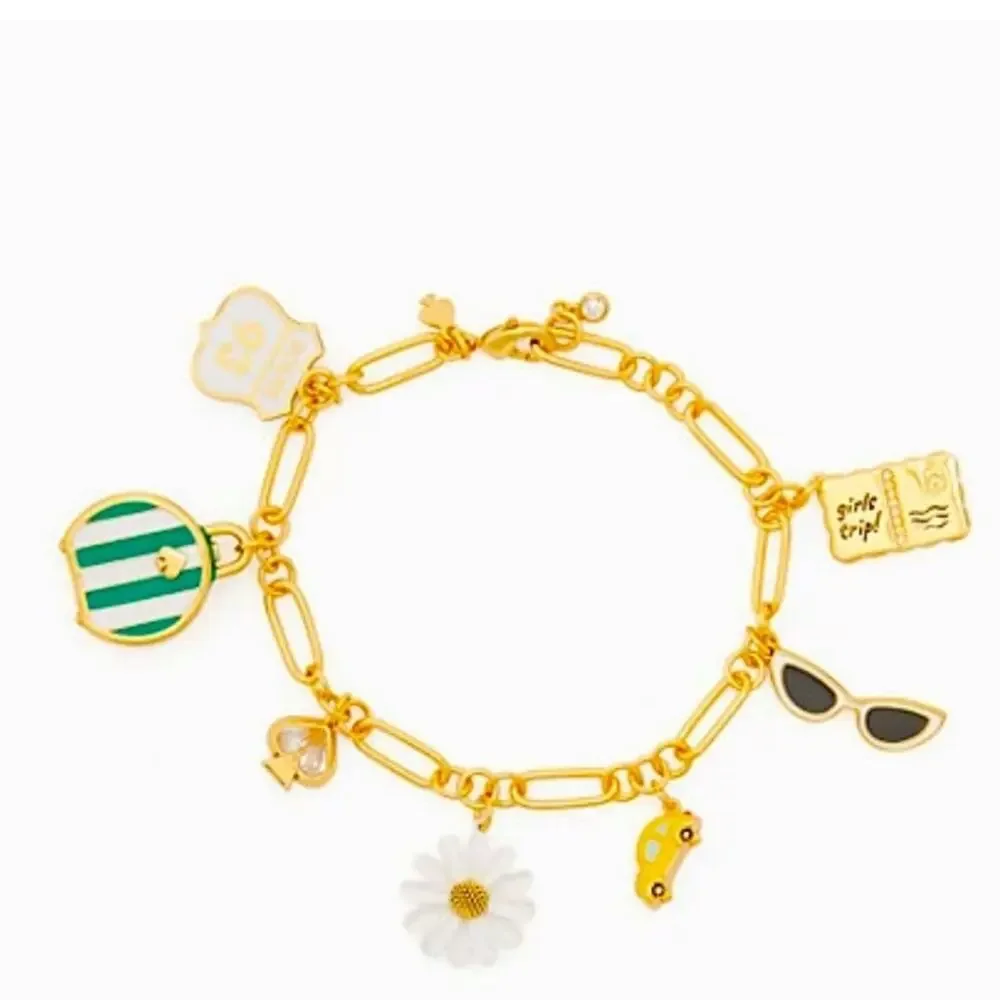 Kate Spade Gold off we go travel charm bracelet NWT -Dust Bag Included